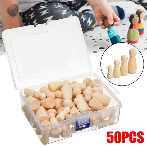 50Pcs Unpainted Wooden Peg Dolls Toys