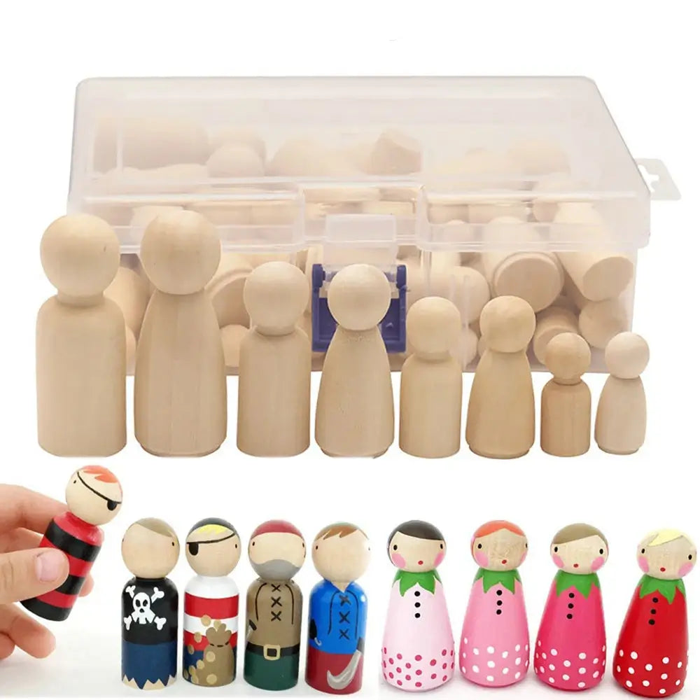 50Pcs Unpainted Wooden Peg Dolls Toys